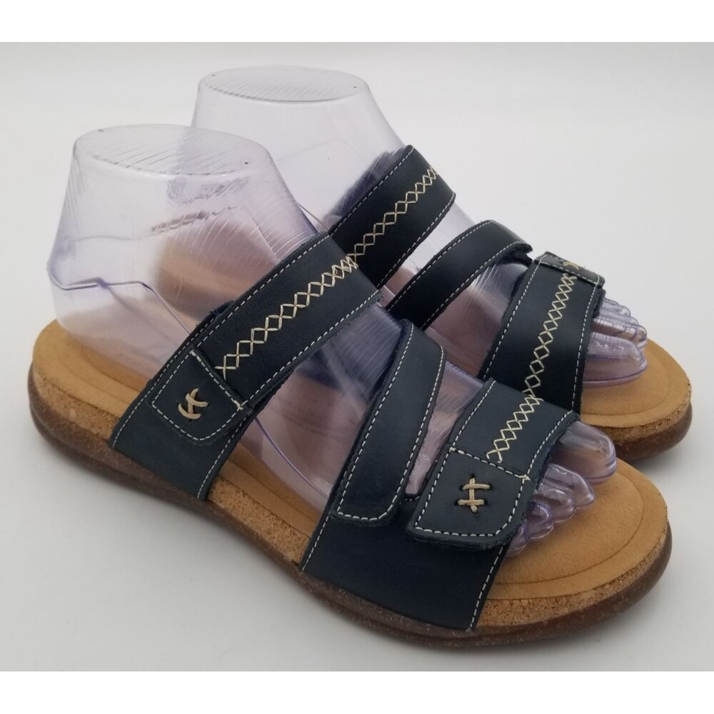 Clarks Collection Roseville Bay Navy Leather Slip-on Strappy Sandal Womens 7 New